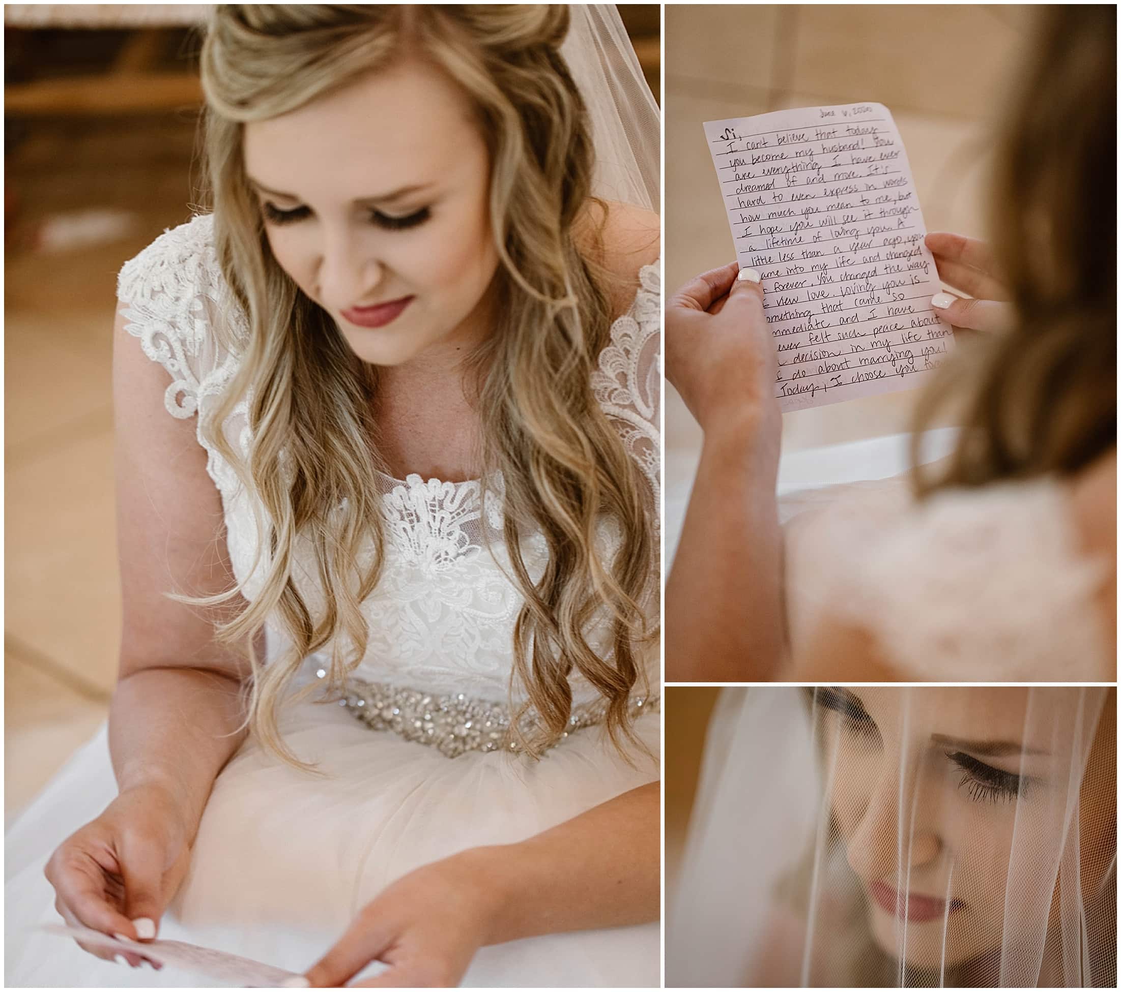 writing vows, Brit Nicole Photography, West Texas Barn Wedding, West Texas Small Wedding, West Texas wedding venue, DJ Platinum, Vera Wang engagement ring, Zales Manly Bands wedding ring, David's Bridal wedding dress, Krazy Cakes brides wedding cake, wedding cupcake, Betsey Johnson wedding high heels, Joy's Downtown Flowers wedding decor, Sparrow Creek Ranch, texas wedding ranch, places to get married in Texas, small intimate wedding, summer wedding, texas sky, bride and groom first look, first look with dad, matching bridesmaids robes, June wedding, junebug weddings, wandering weddings, the knot, best weddings
