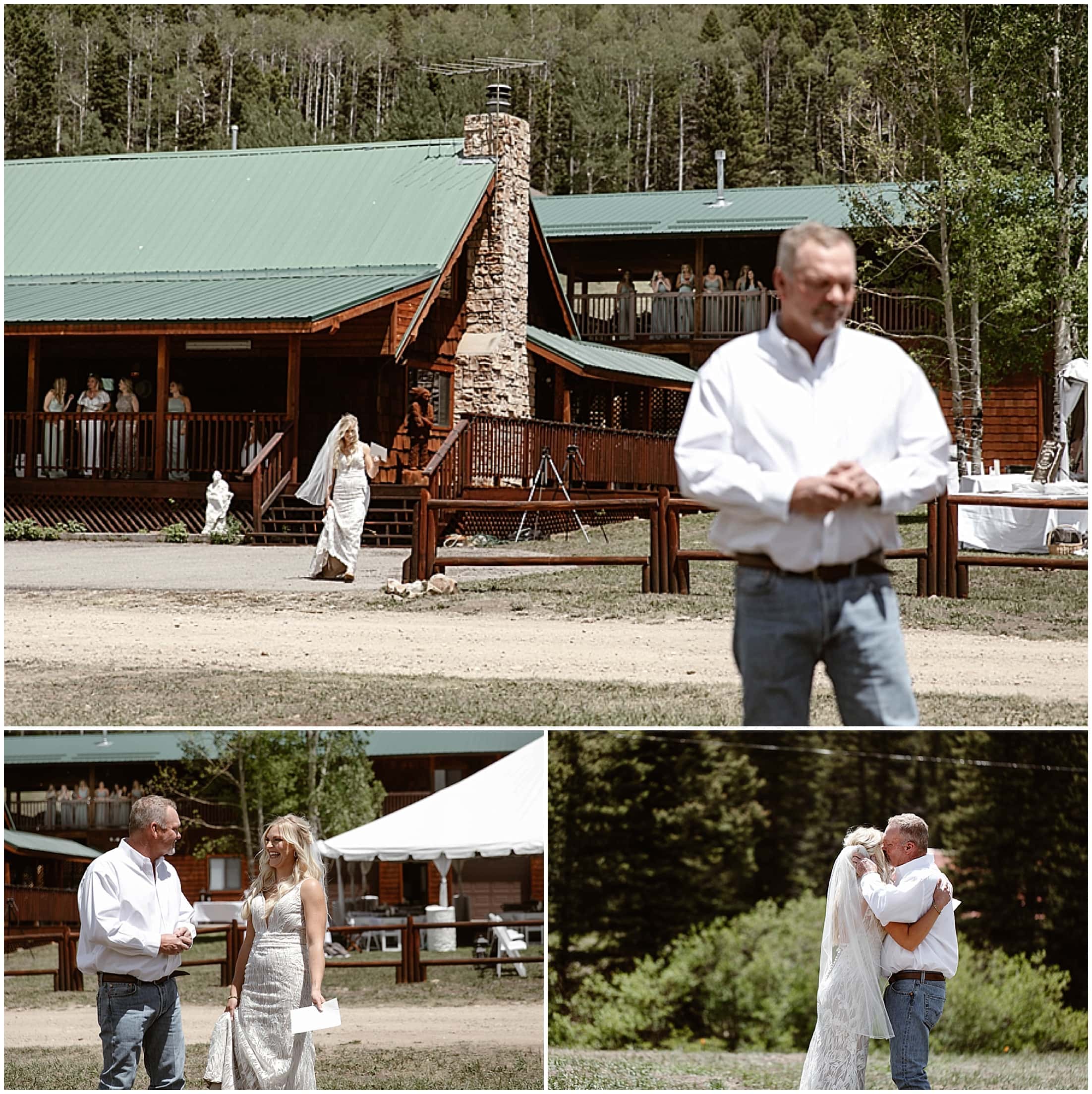 brides first look with dad in the mountains, emotional father of the bride, Aspen Lodge, Red River New Mexico, Red River New Mexico Wedding, Weddings in New Mexico, Destination mountain wedding, destination mountain elopement, elopements in new mexico, places to get married in new mexico, destination elopement photographer, mountain wedding photographer, new mexico wedding photographer, new mexico elopement photographer, brit nicole photography, cabin wedding, new mexico cabin wedding, mountain landscape for wedding, small intimate mountain wedding, small intimate river wedding, wedding photographer in new mexico, junebug weddings, the knot, wedding wire, 41 productions with lindsay gomez, dallas texas bride, DJ Allen Gallegos, Tao Cakes, New Mexico Wedding planner karen kelly, barnes jewelry, Lillian West bridal dress, Lang’s Bridal, enchanted florist wedding flowers, places to get married in texas, texas wedding photographer, texas elopement photographer, forest wedding, forest elopement, wooded area for wedding, wooded elopement, elopement in the woods, amarillo wedding photographer, amarillo elopement photographer