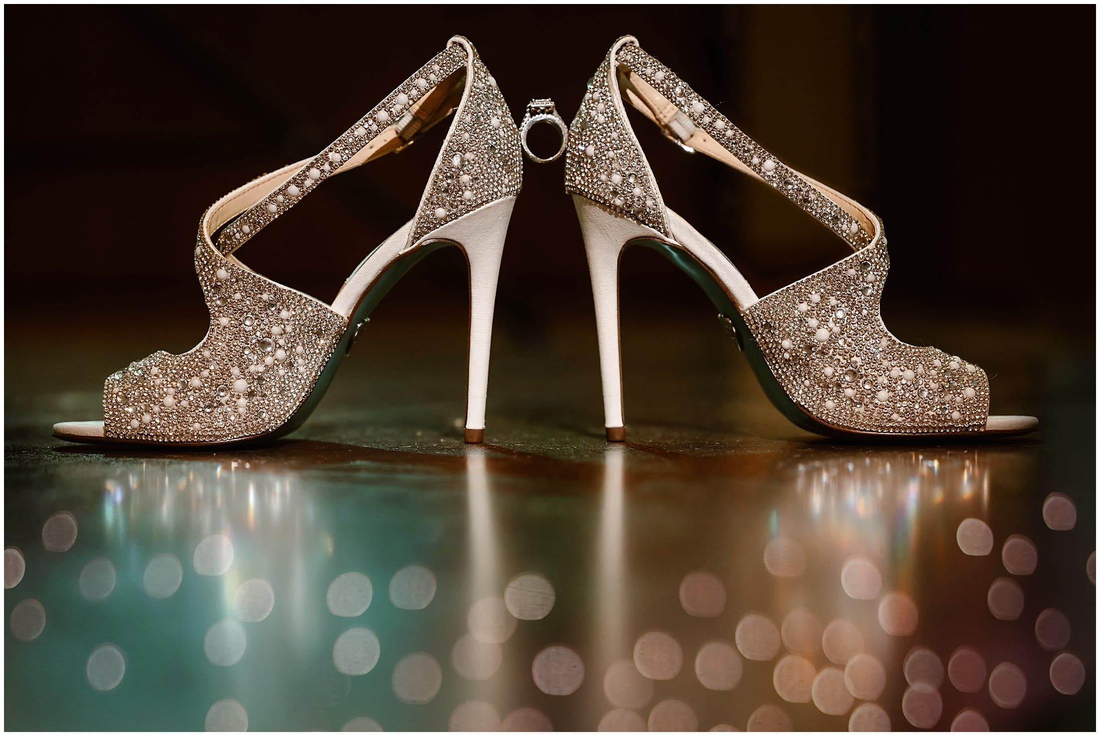 Besty Johnson Wedding shoes detail with wedding ring sparkle