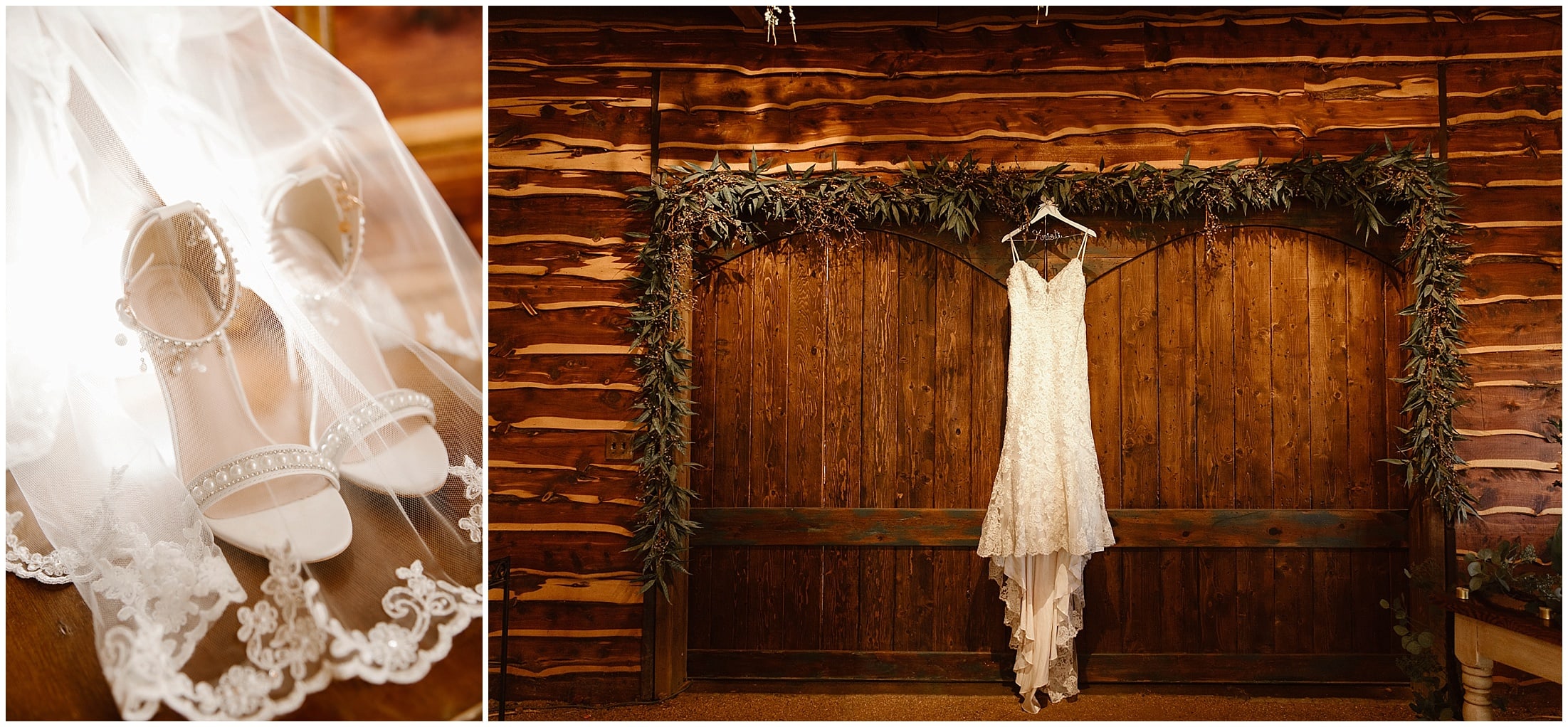 hanging wedding dress from cabin door