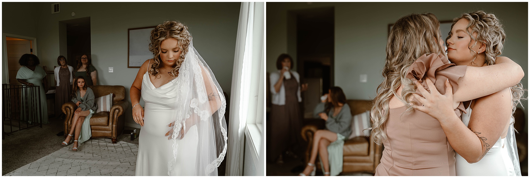 bride getting ready with mom