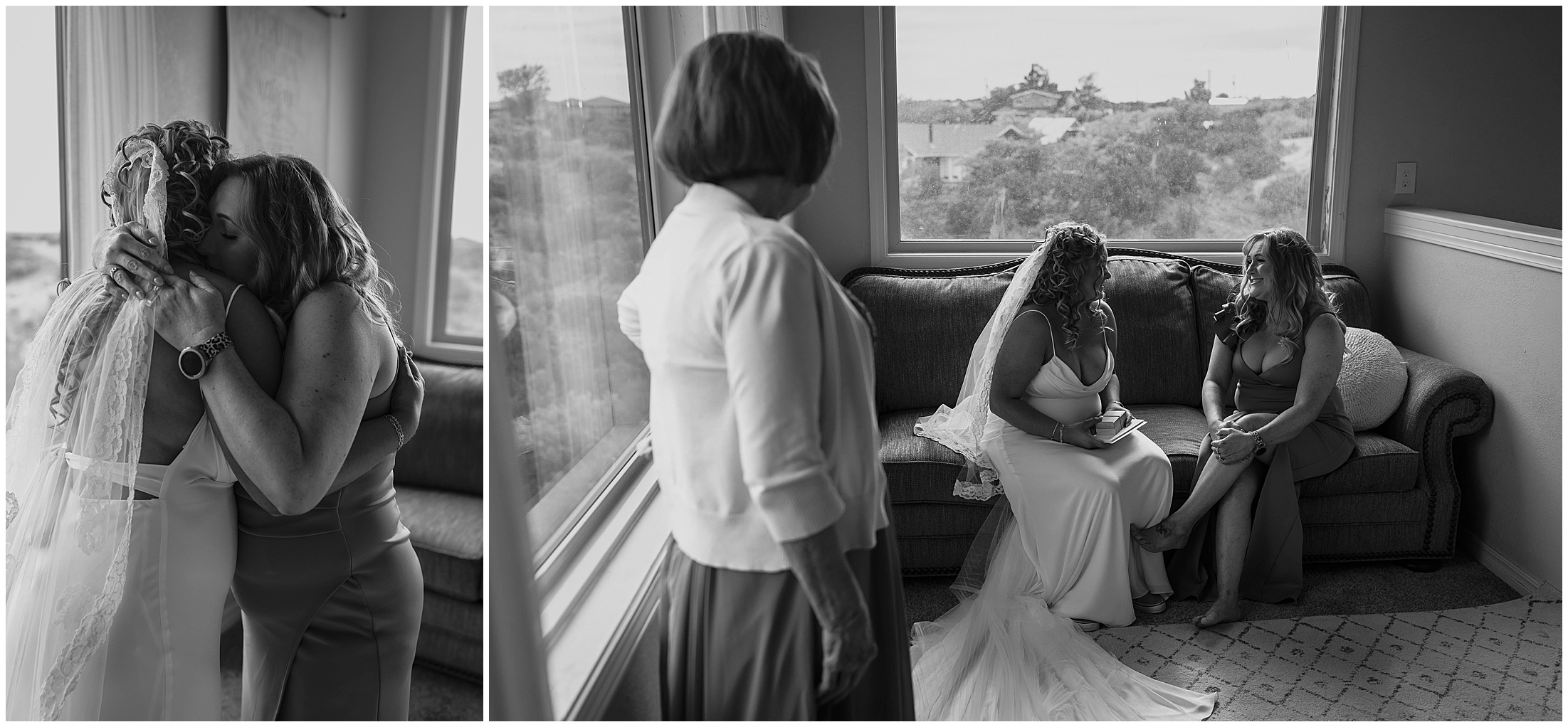 bride getting ready with mom