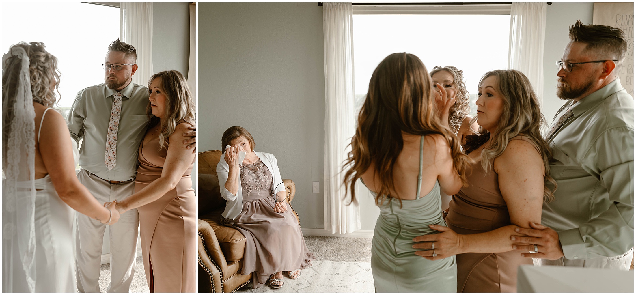 bride getting ready with mom and grandma