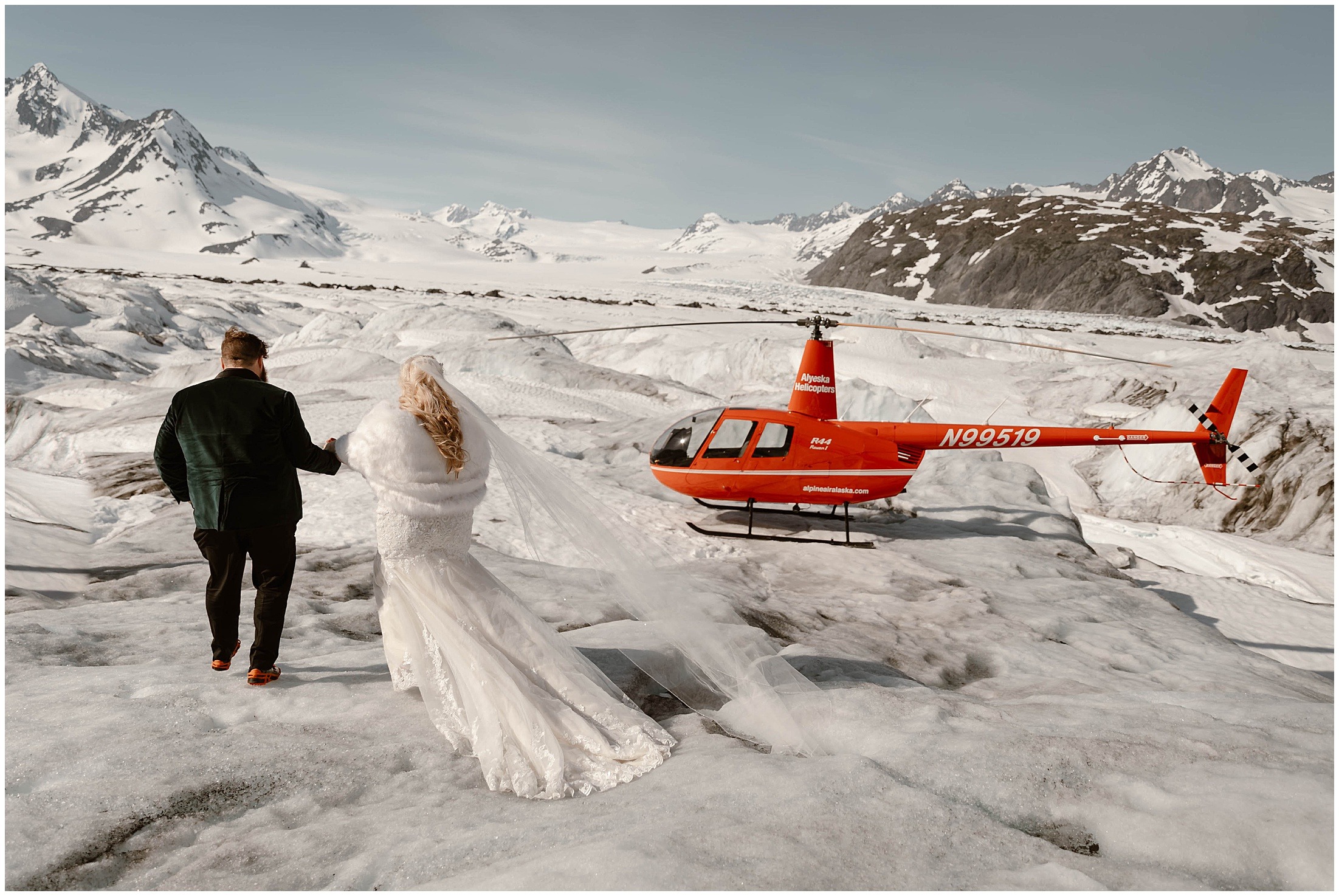 Alaska Helicopter Summer Glacier Elopement, Untethered Journeys, Brit Nicole Photography, Texas Adventure Elopements, ice wedding, alaska wedding, alaska elopement, airplane hanger elopement, forest elopement, epic alaska elopements, small intimate weddings in alaska