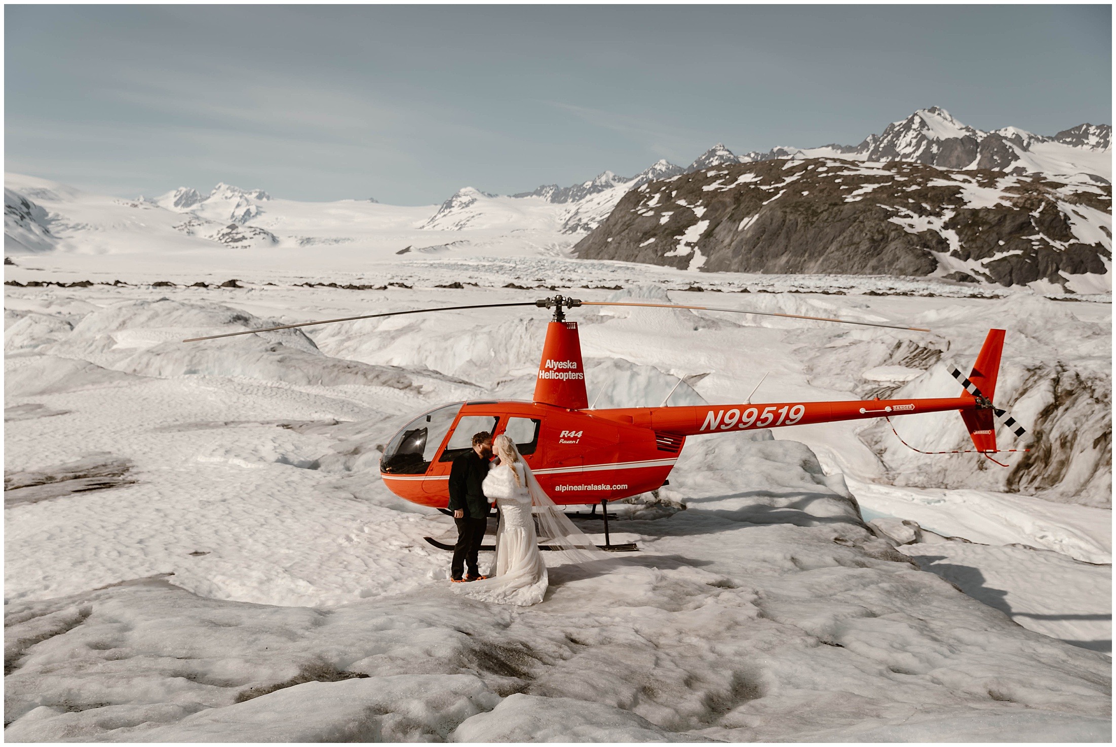 Alaska Helicopter Summer Glacier Elopement, Untethered Journeys, Brit Nicole Photography, Texas Adventure Elopements, ice wedding, alaska wedding, alaska elopement, airplane hanger elopement, forest elopement, epic alaska elopements, small intimate weddings in alaska