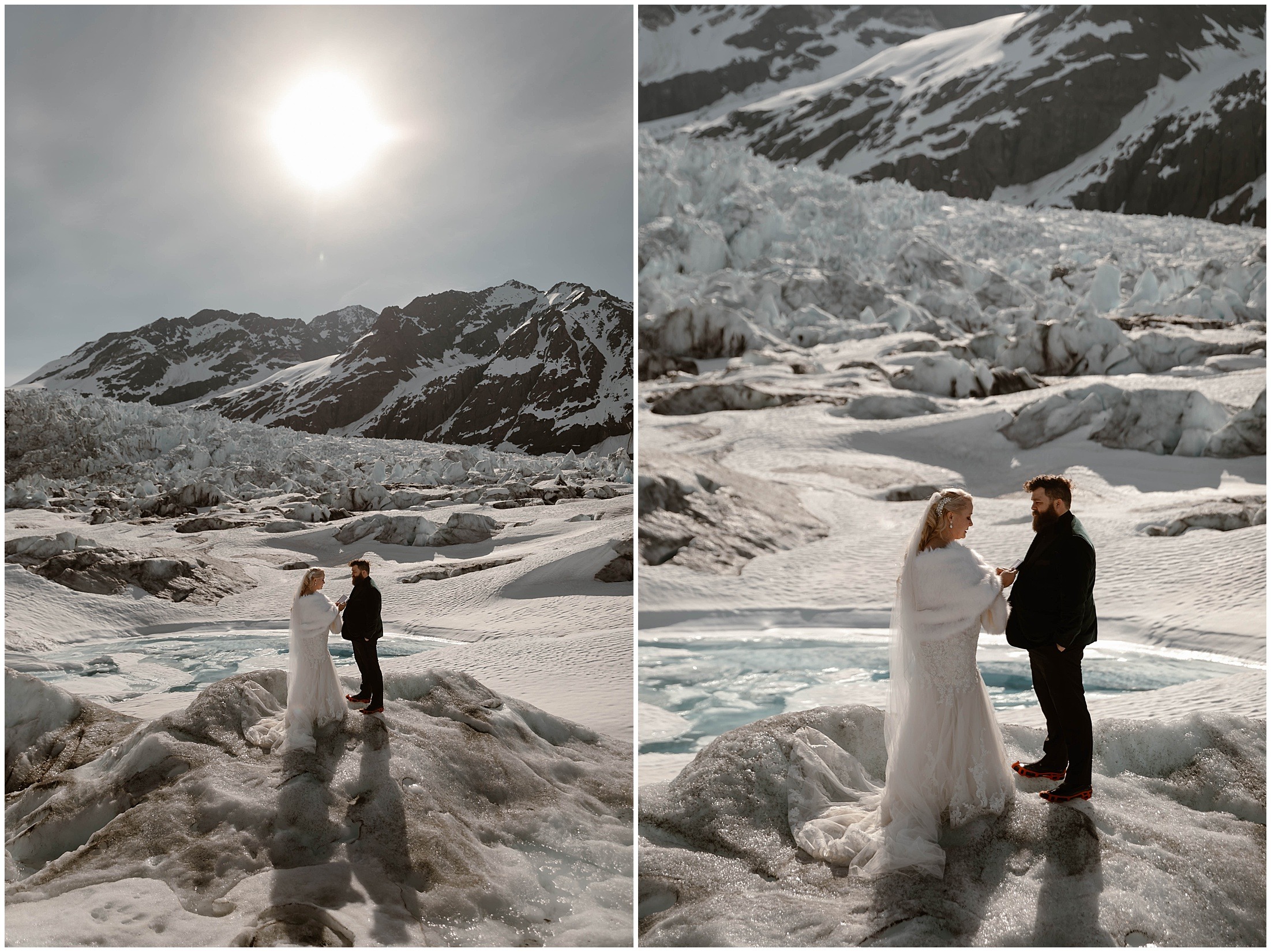 Alaska Helicopter Summer Glacier Elopement, Untethered Journeys, Brit Nicole Photography, Texas Adventure Elopements, ice wedding, alaska wedding, alaska elopement, airplane hanger elopement, forest elopement, epic alaska elopements, small intimate weddings in alaska