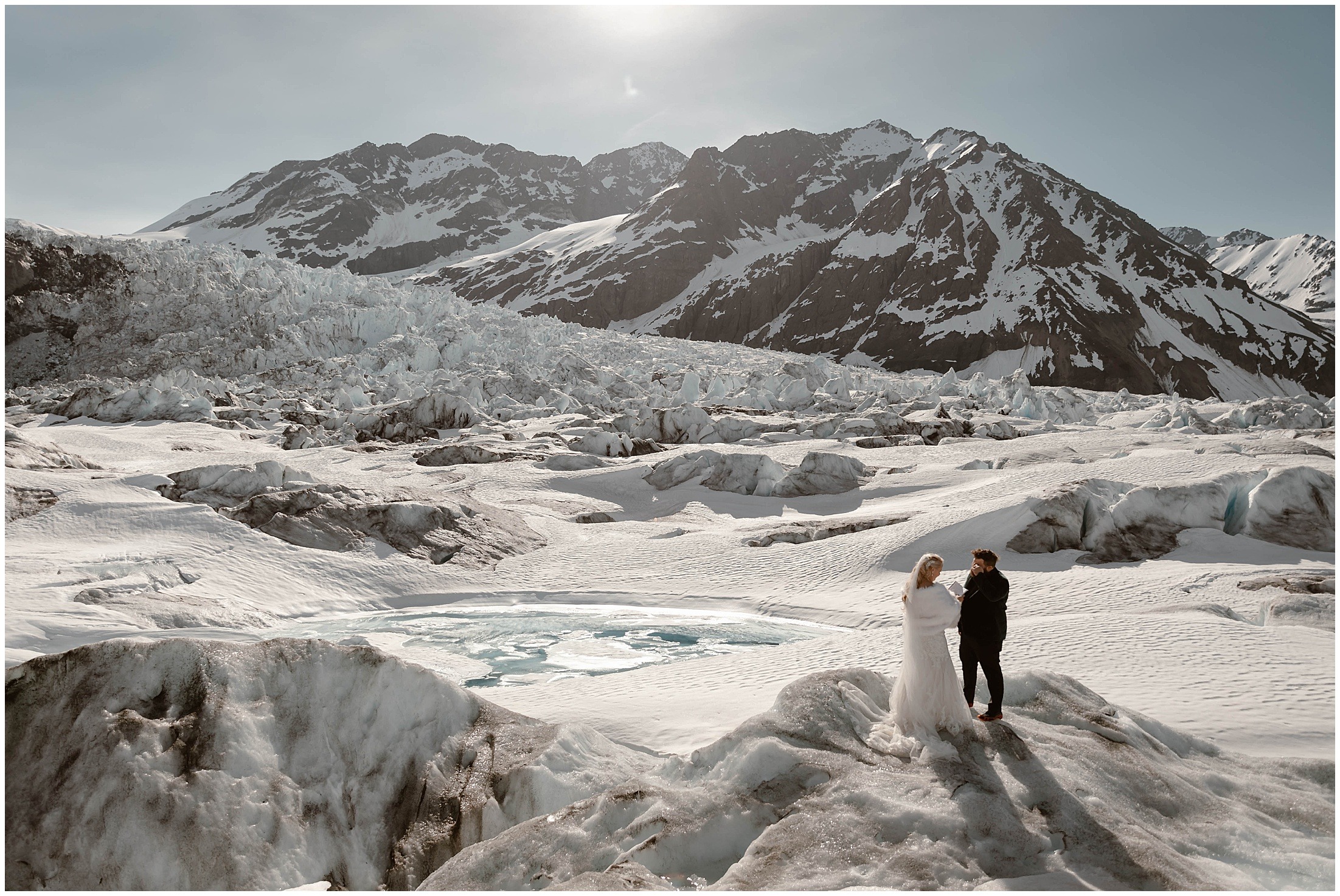 Alaska Helicopter Summer Glacier Elopement, Untethered Journeys, Brit Nicole Photography, Texas Adventure Elopements, ice wedding, alaska wedding, alaska elopement, airplane hanger elopement, forest elopement, epic alaska elopements, small intimate weddings in alaska