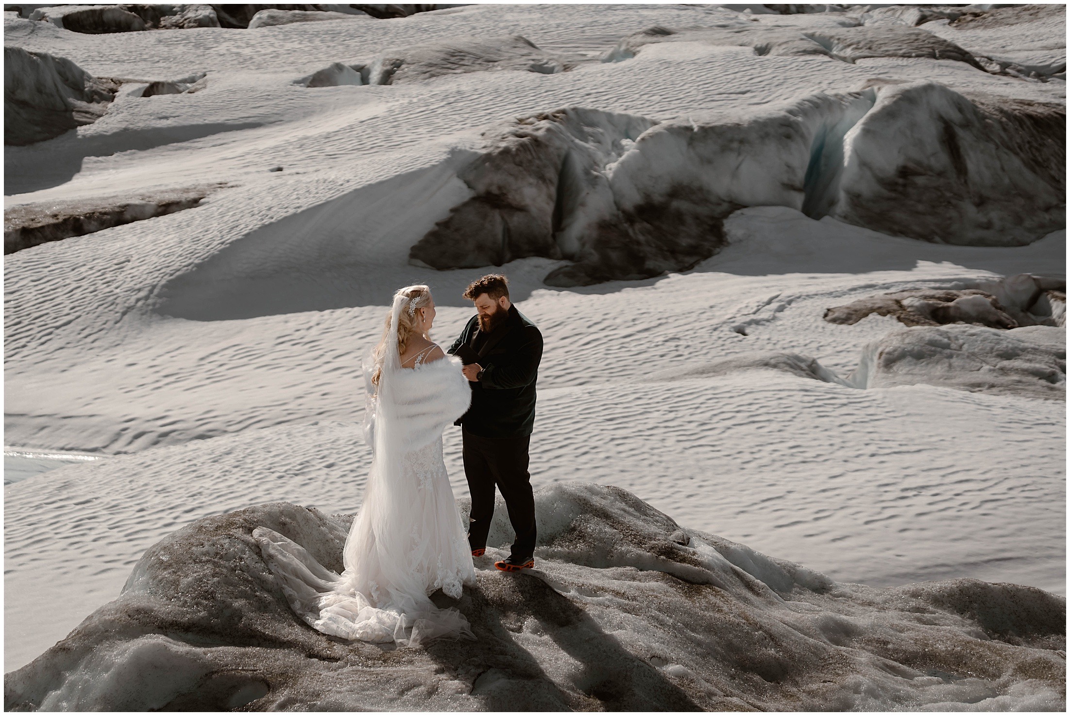 Alaska Helicopter Summer Glacier Elopement, Untethered Journeys, Brit Nicole Photography, Texas Adventure Elopements, ice wedding, alaska wedding, alaska elopement, airplane hanger elopement, forest elopement, epic alaska elopements, small intimate weddings in alaska
