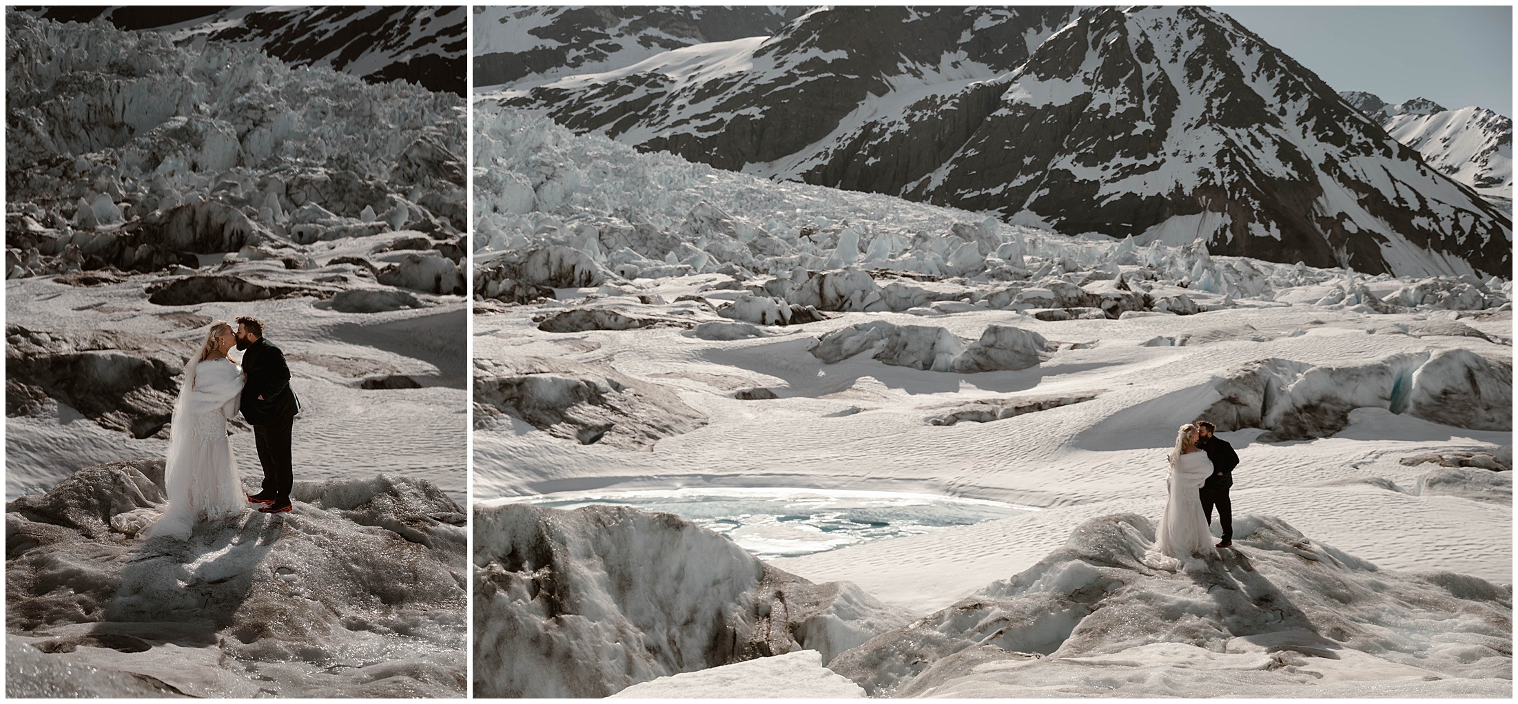 Alaska Helicopter Summer Glacier Elopement, Untethered Journeys, Brit Nicole Photography, Texas Adventure Elopements, ice wedding, alaska wedding, alaska elopement, airplane hanger elopement, forest elopement, epic alaska elopements, small intimate weddings in alaska
