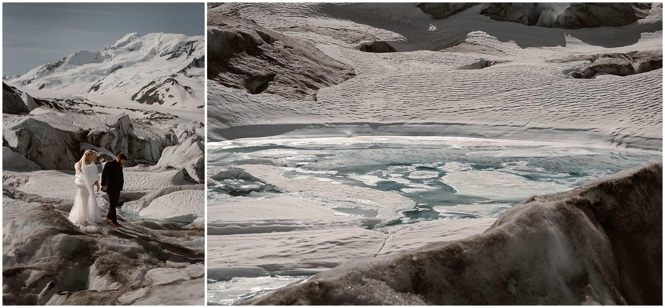 Alaska Helicopter Summer Glacier Elopement, Untethered Journeys, Brit Nicole Photography, Texas Adventure Elopements, ice wedding, alaska wedding, alaska elopement, airplane hanger elopement, forest elopement, epic alaska elopements, small intimate weddings in alaska